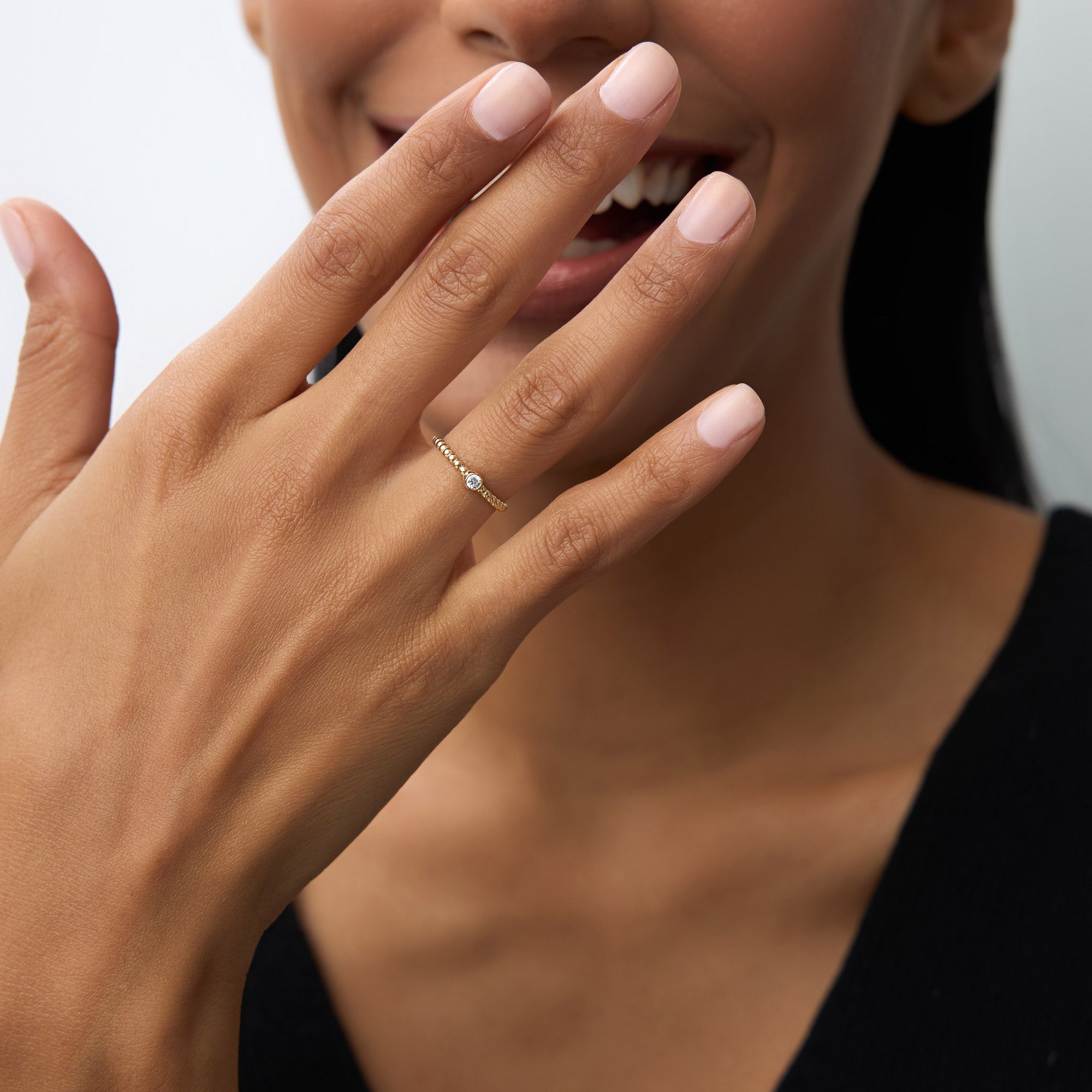 Beaded Solitaire Diamond Bezel Ring