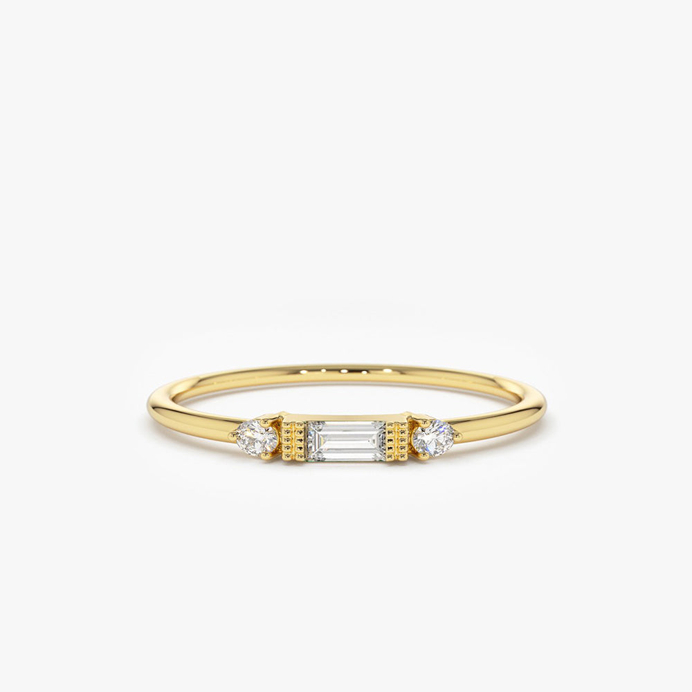 Dainty Baguette and Round Diamond Ring