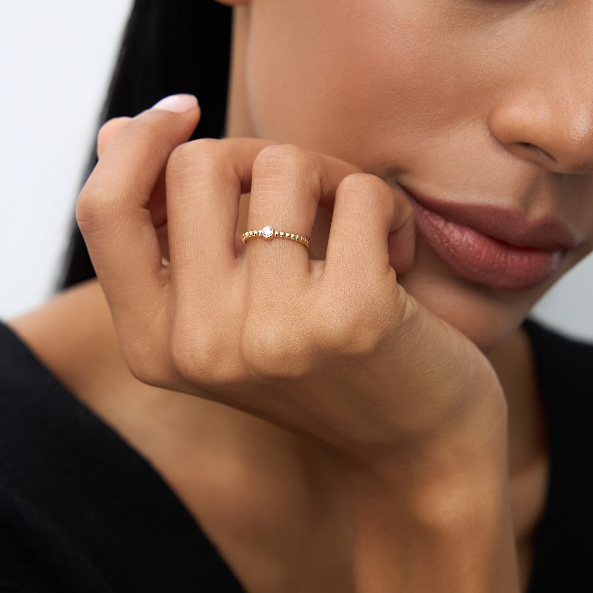 Beaded Solitaire Diamond Bezel Ring