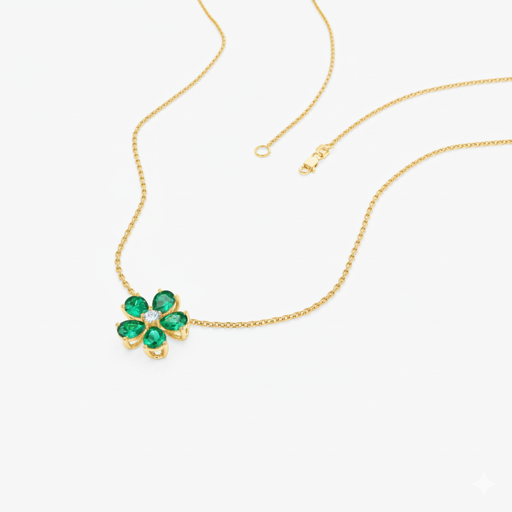 Emerald and Diamond Floral Pendant