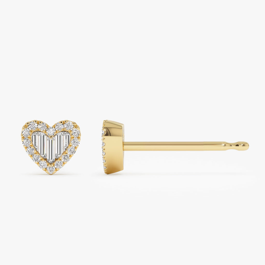 Mini Baguette Diamond Heart Studs