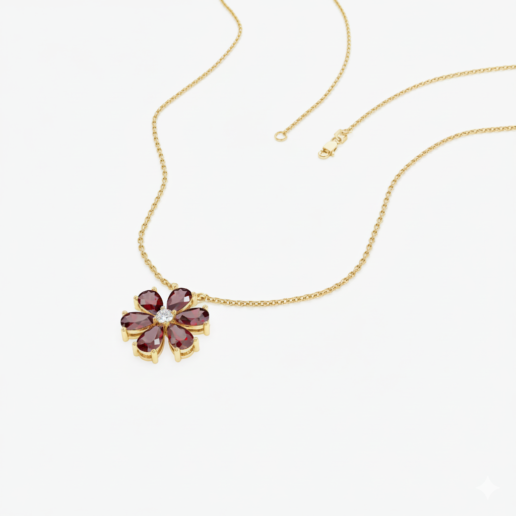 Garnet Flower Necklace